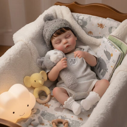 20 Inch Realistic Sleeping Reborn Baby Doll - Weighted Soft Vinyl Lifelike Newborn in Grey Beanie