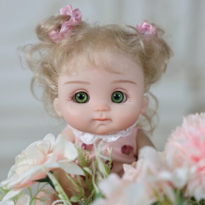 10 Inch Miniature Reborn Baby Doll - Realistic Soft Vinyl Girl with Emerald Green Eyes & Blonde Curls